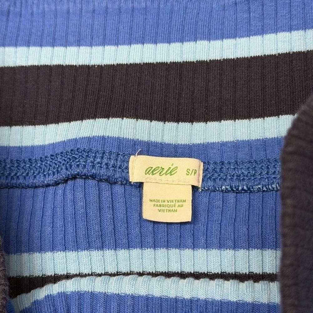 Aerie Ribbed Striped Blue Midi Skirt with Side Slit - Picture 2 of 2